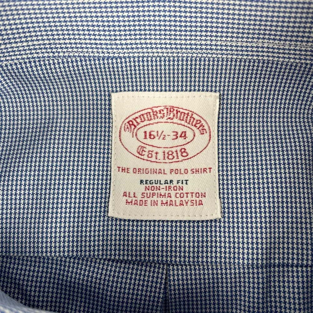 Brooks Brothers Shirt Mens 16.5 Blue Micro Houndstooth Long Sleeve Button‎ Up